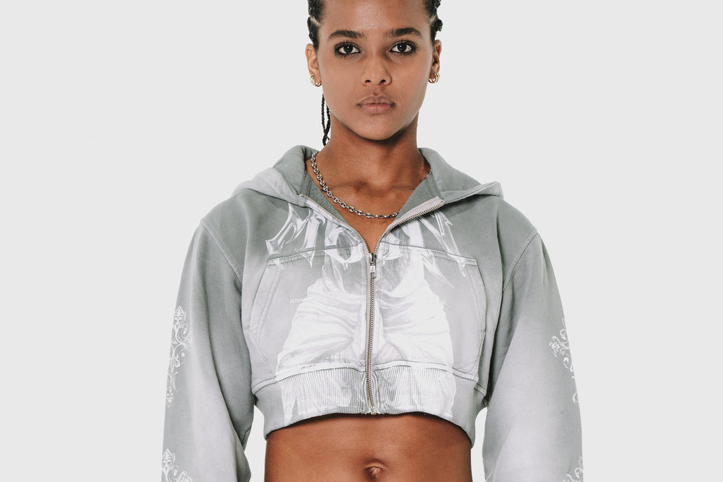 Zipper Crop Hoodie Gray Wash - Aither // PRE ORDER