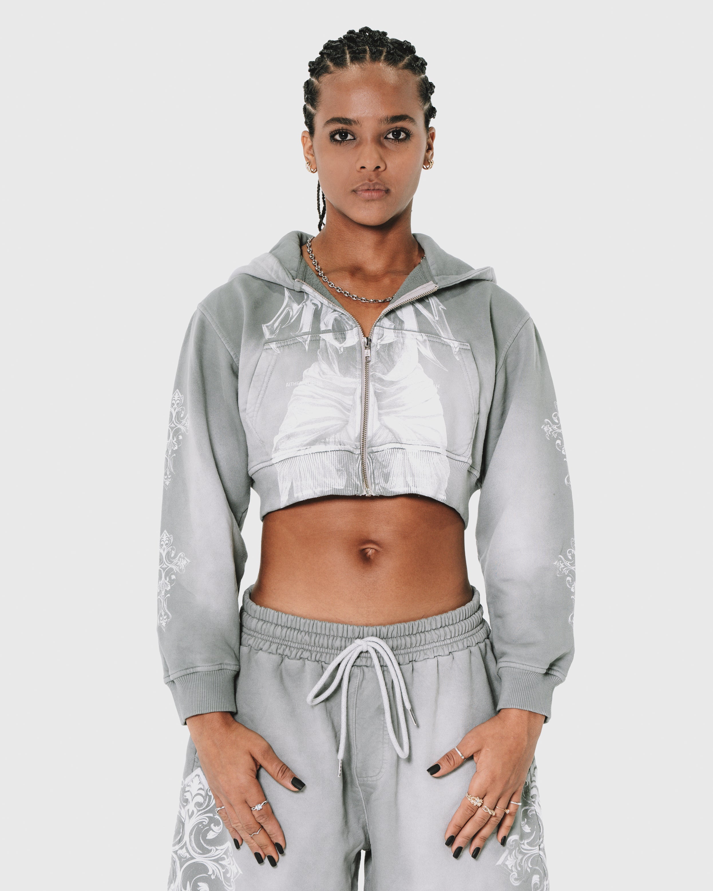 Zipper Crop Hoodie Gray Wash - Aither // PRE ORDER