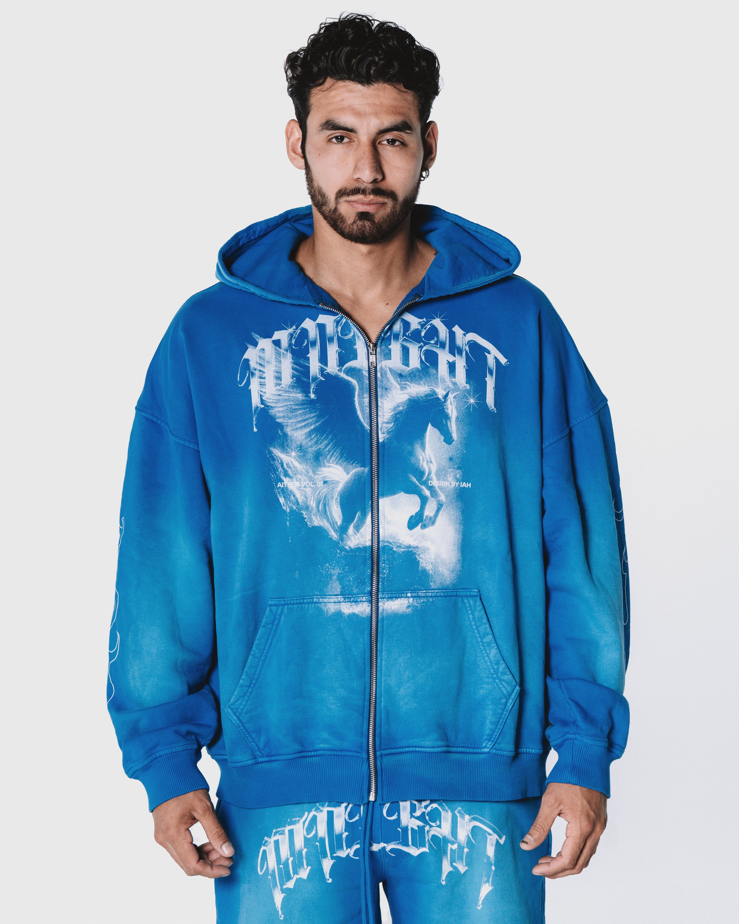 Zipper Hoodie Blue Wash - Aither