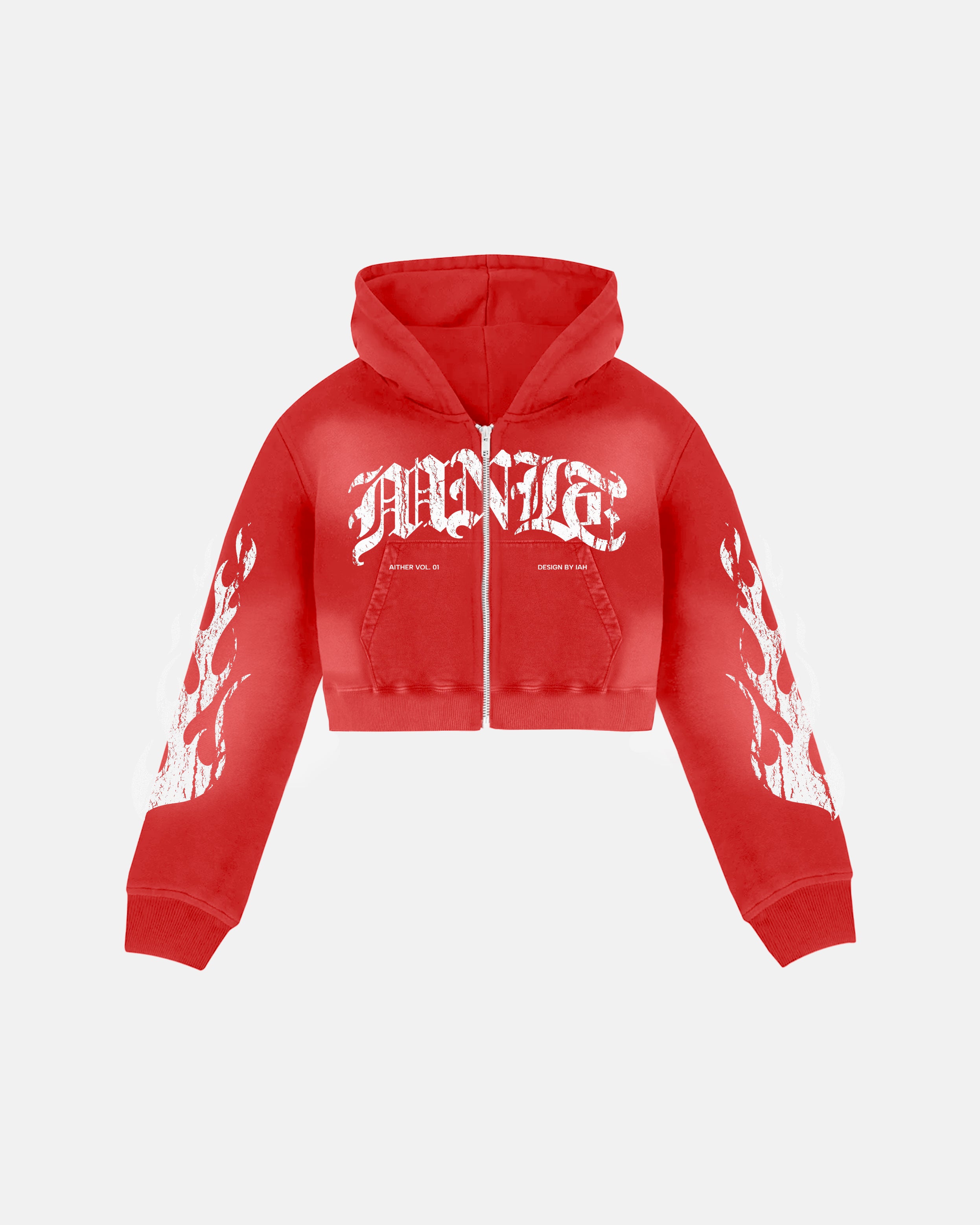 Zipper Crop Hoodie Red Wash - Aither
