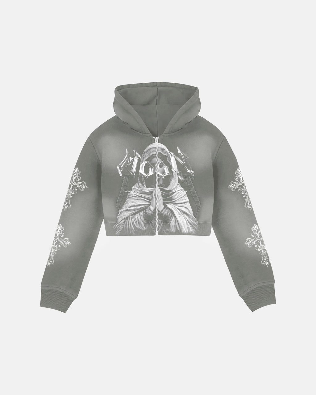 Zipper Crop Hoodie Gray Wash - Aither // PRE ORDER