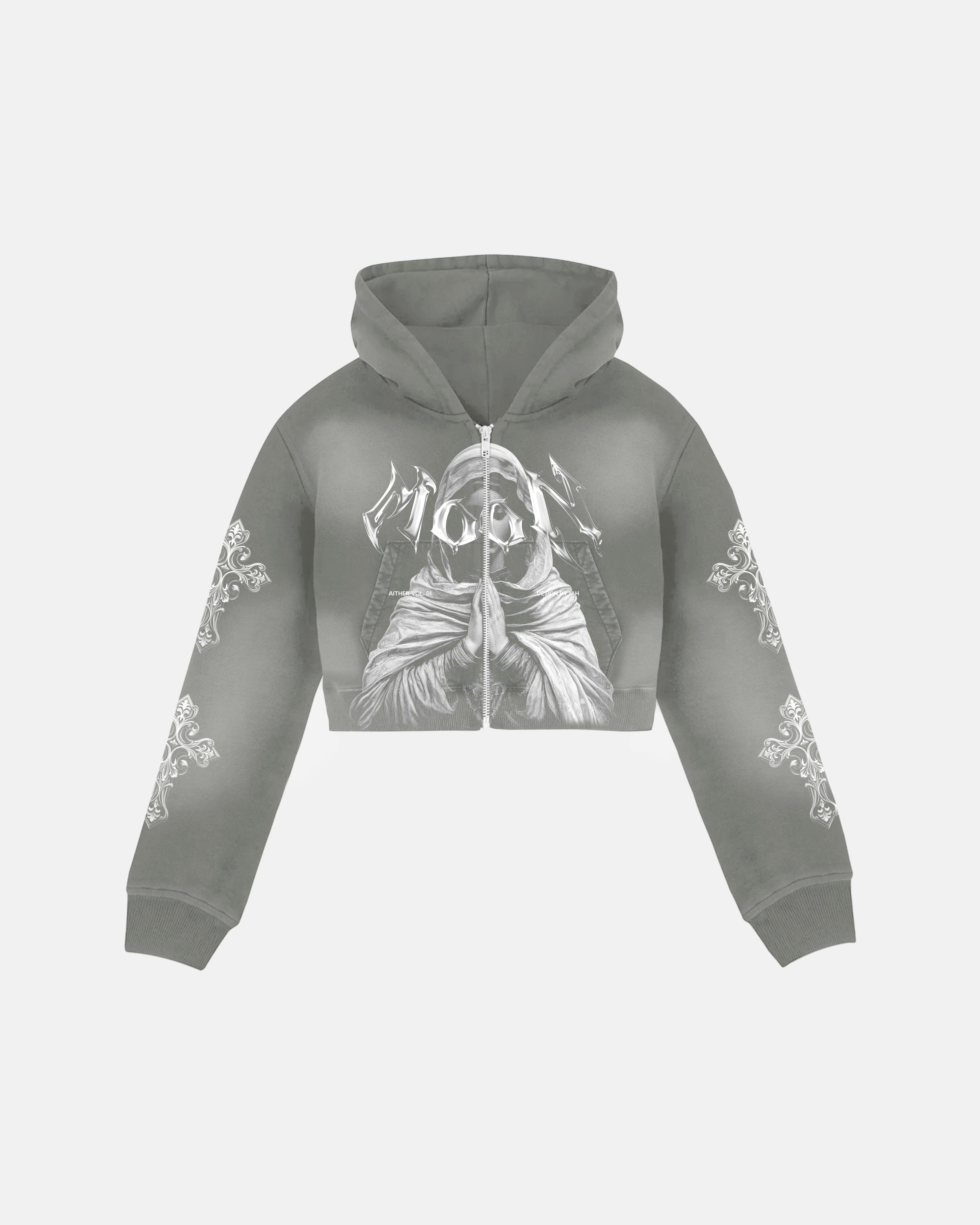Zipper Crop Hoodie Gray Wash - Aither // PRE ORDER