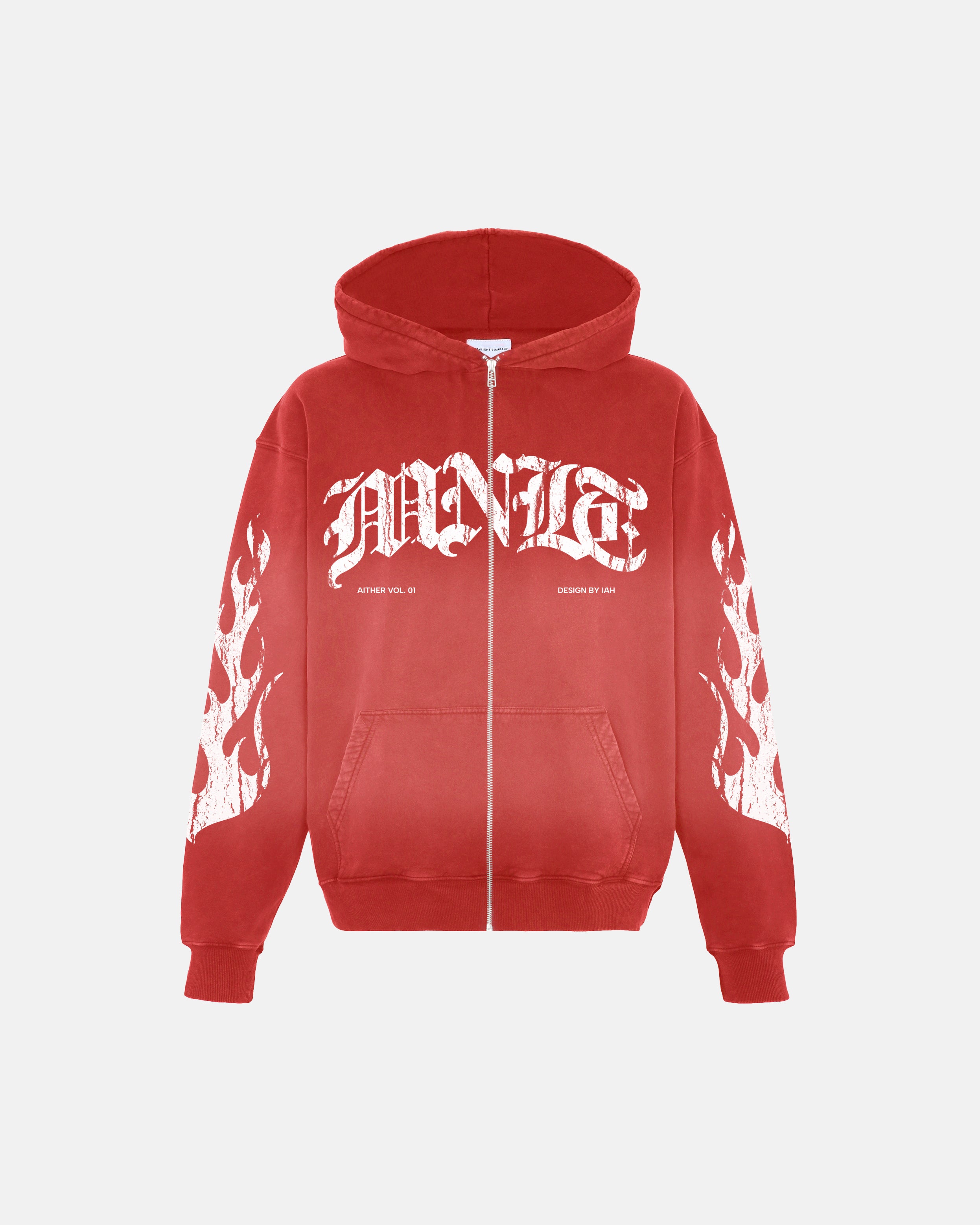 Zipper Hoodie Red Wash - Aither