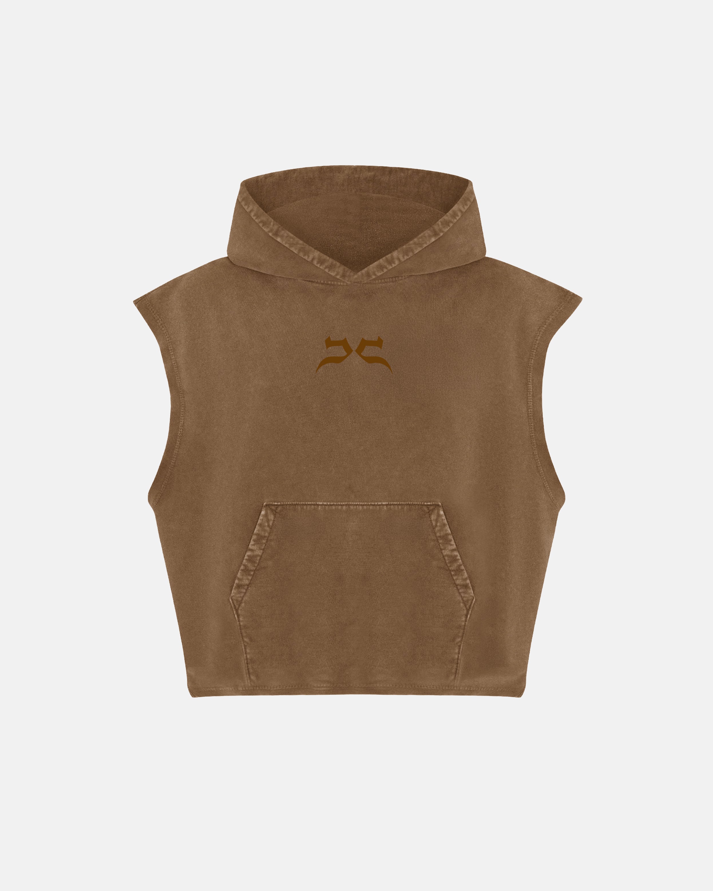 UNLIMITED ACID WASH CUT OFF HOODIE MOCCA